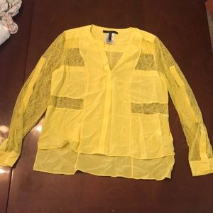 BCBG Yellow Lace Button Down Size L